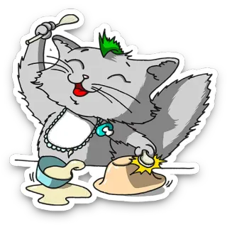 🥁 e0ca26c7 cat, cooking, spoon, pudding, cute whatsapp sticker