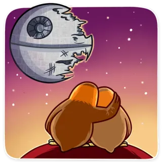 💑 70587807 Star Wars Todesstern, Vögel, Umarmung, Weltraum, Cartoon, Film, Süß telegram sticker