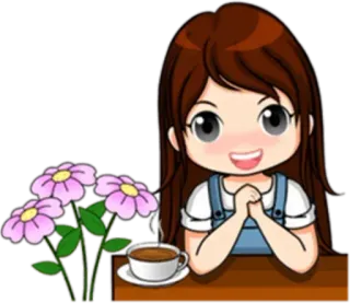 Ⓜ️ 199b3b70 kreskówka, kwiat, kawa, dziewczyna, anime whatsapp sticker