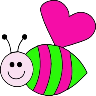 Ⓜ️ 736ccf0b pszczoła, kreskówka, serce, różowy, zielony whatsapp sticker