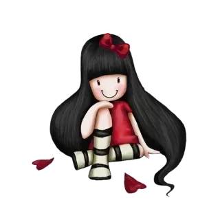 Ⓜ️ 74bbbc96 lalka, kreskówka, dziewczyna, słodkie, czarne włosy, czerwona kokarda whatsapp sticker