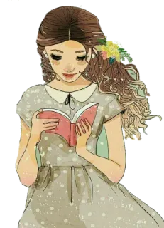 Ⓜ️ 8432f407 kobieta, dziewczyna, książka, czytanie, sukienka, kwiaty, ilustracja whatsapp sticker