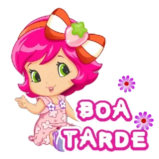 Ⓜ️ 8af52cb7 Strawberry Shortcake BOA TARDE ciasto truskawkowe, kreskówka, dziewczyna, powitanie, Boa Tarde, dzień dobry whatsapp sticker