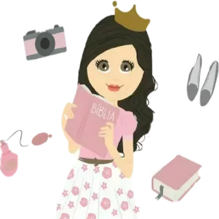 Ⓜ️ d54a1ed4 Biblia biblia, księżniczka, dziewczyna, książka, aparat, buty, perfumy whatsapp sticker