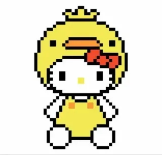 🍓 1313ae37 Hello Kitty 헬로키티, 카와이, 픽셀아트, 노란색, 캐릭터, 귀여운 whatsapp sticker