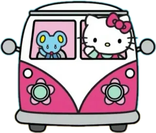 🚘 2726f95b Hello Kitty Мультфильм, Каваий, Sanrio, Милый, Автобус whatsapp sticker