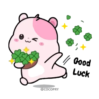 👍 bf9c2ea4 Hamster, süß, Klee, Glück, kawaii, Tier, vierblättriges Kleeblatt, Sterne telegram sticker