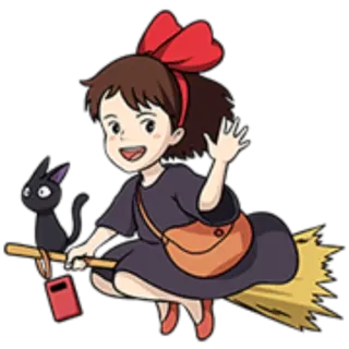 🙂 791c9a75 Kiki Kiki's Delivery Service witch, cat, broom, flying, anime, magic, girl telegram sticker