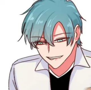 💌 e2dce1ae アニメ, 漫画, カートゥーン, キャラクター, 青髪, 笑顔 telegram sticker