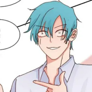 🦕 f3562998 Anime, Kreskówka, Postać, Wskazywanie, Niebieskie włosy, Mężczyzna telegram sticker