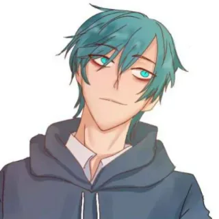 🦕 f7d0fea9 anime, niebieskie włosy, kreskówka, bluza z kapturem, mężczyzna, sztuka cyfrowa telegram sticker