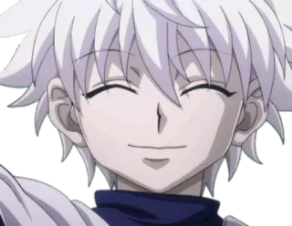 😊 2716b78a Killua Zoldyck Hunter x Hunter 애니메이션, 캐릭터, 미소, 흰머리, 행복 telegram sticker