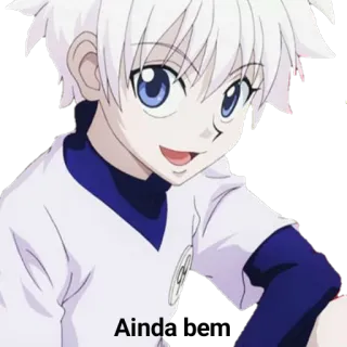 🙃 3096a9f8 Killua Zoldyck Hunter x Hunter Aind 애니메이션, 소년, 만화, 흰머리, 푸른 눈, 미소 telegram sticker