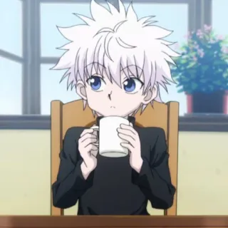 🍶 2b5723b0 Killua Zoldyck Hunter x Hunter アニメ, 少年, 白髪, 飲み物, 可愛い, キルア telegram sticker