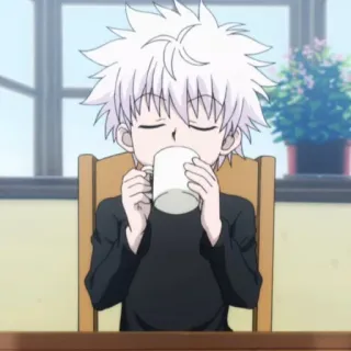 🍶 830f0905 Killua Zoldyck Hunter x Hunter キルア, HUNTER×HUNTER, アニメ, 飲酒, 白髪, 漫画 telegram sticker