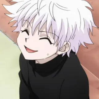 🌑 da3dacff Killua Zoldyck Hunter x Hunter аниме, улыбается, белые волосы, счастливый, мальчик telegram sticker