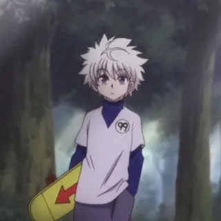 😯 9bda05c1 Killua Hunter x Hunter 动漫, 奇犽, 全职猎人, 卡通, 角色, 滑板 telegram sticker