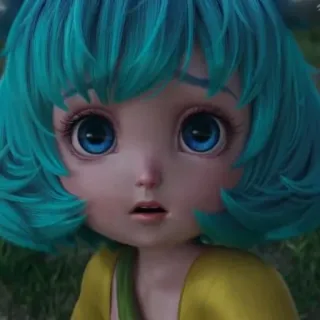 🐾 771383bf Anime, Mädchen, süß, Cartoon, animiert, blaue Haare, Charakter, Porträt whatsapp sticker