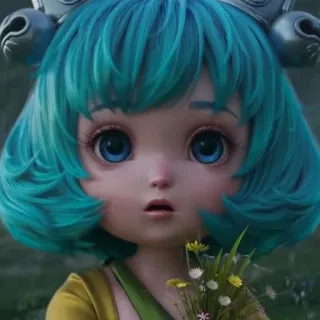 🐾 7c017766 animiert, charakter, blaue Haare, süß, puppe, blumen whatsapp sticker