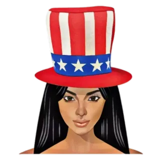 😁 b4c84321 kobieta, kapelusz, patriotyczny, flaga amerykańska, gwiazdy, paski, portret, USA telegram sticker