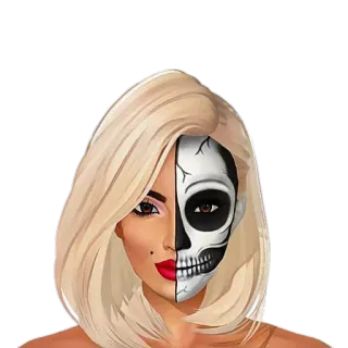 😉 de5db561 kobieta, malowanie twarzy, czaszka, makijaż, blond, portret, Halloween telegram sticker
