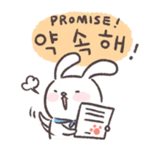 🐰 20cd58af PROMISE! 약 속 해 зайчик, обещание, милый, мультфильм, животное, контракт whatsapp sticker
