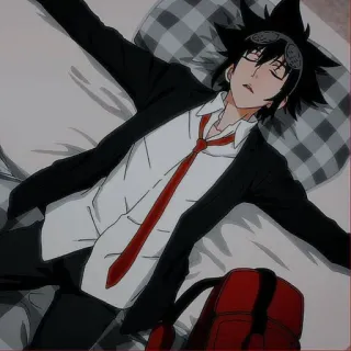 😵 d65e5878 anime, hombre, tumbado, descansando, uniforme escolar whatsapp sticker