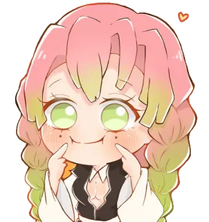 🍬 b4d7dec2 Mitsuri Kanroji Demon Slayer 动漫, 鬼灭之刃, 漫画, 甘露寺蜜璃, 可爱, Q版 telegram sticker