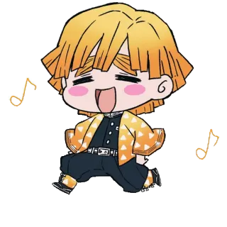 🍑 cb1b8c89 Zenitsu Agatsuma Demon Slayer 动漫, 鬼灭之刃, 善逸, Q版, 音乐, 可爱 telegram sticker