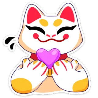 ❤️ 710773f3 고양이, 귀여운, 마네키 네코, 복 고양이, 행운 고양이, 하트, 이모티콘 telegram sticker