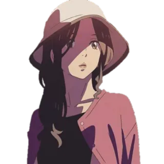 👀 0b5e98bd อนิเมะ, ผู้หญิง, หมวก, สีชมพู, ภาพเหมือน telegram sticker