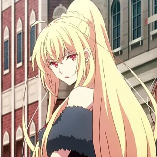 ✨ 02d4b84e Anime, Cheveux blonds, Yeux rouges, Femme, Personnage, Queue de cheval whatsapp sticker