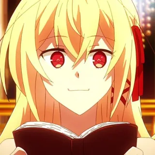 ✨ 43e25c76 Anime, Fille, Cheveux blonds, Yeux rouges, Livre, Lecture whatsapp sticker