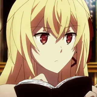 ☁️ a1d5acea Anime, Fille, Cheveux Blonds, Yeux Rouges, Lecture, Livre whatsapp sticker