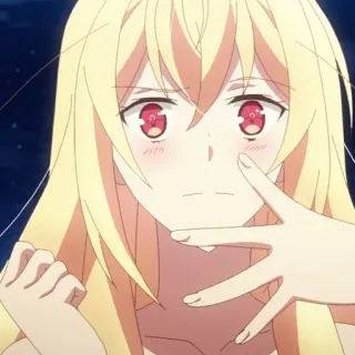 ✨ be8ed5bb animé, cheveux blonds, yeux rouges, rougissant, mignon whatsapp sticker