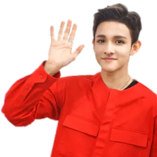 👋 de84b3fb 손 흔드는, 사람, 인사, 빨간 셔츠, 아시아인 telegram sticker