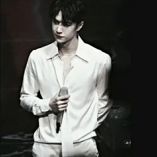 🥀 f3b609d7 homem, cantor, microfone, camisa branca, performance, retrato telegram sticker