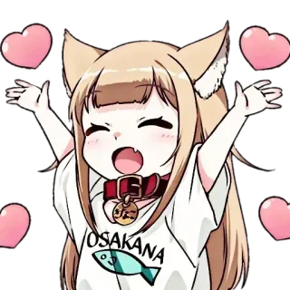 🥰 05cc475d OSAKANA anime, kawaii, cat girl, osakana, heart, cute whatsapp sticker
