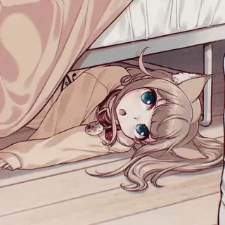 😪 25e54eda anime, cat girl, cute, kawaii, animal ears, lying down whatsapp sticker