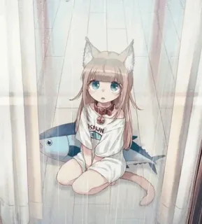 😕 ab43441f OSAKANA anime, catgirl, fish, kawaii, manga whatsapp sticker