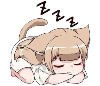 💤 6c54f7f4 ZZZZ schlafend, Catgirl, Anime, Kawaii, süß, Chibi, Katzenohren whatsapp sticker