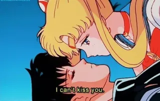 🖤 1d1a65bf Sailor Moon I can't kiss you. anime, kiss, romance, cartoon, sailor moon telegram sticker
