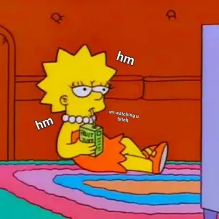 🙂 62e45edb Lisa Simpson The Simpsons hm im watching u bitch hm Lisa Simpson, The Simpsons, cartoon, watching, meme, hm telegram sticker
