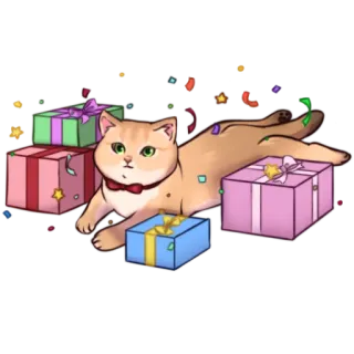 🎉 01dc0420 kucing, hadiah, perayaan, pesta, meriah telegram sticker