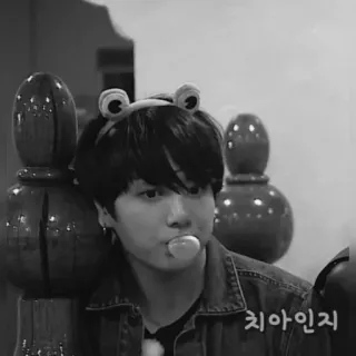 ⛓️ 44c39e3d 치아인지 korean, cute, frog headband, bubble, bw whatsapp sticker