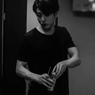 ⛓️ c8b67ba5 Jungkook jungkook, kpop, bts, singer, idol, black and white whatsapp sticker