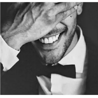 😆 5d867e92 người đàn ông, nụ cười, chân dung, tuxedo, nơ, trắng đen telegram sticker