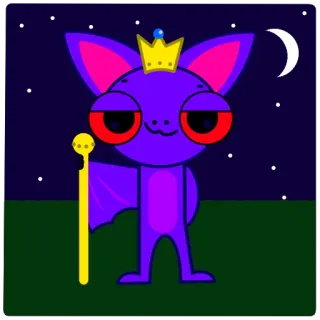 😏 386f81fe nietoperz, król, korona, kreskówka, zwierzę, noc, słodki, gwiazdy, księżyc telegram sticker