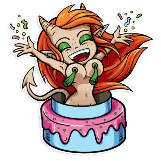 🥳 4f2b9e8c setan, kue, pesta, iblis, ulang tahun, fantasi telegram sticker