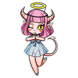 😇 93d67453 malaikat, iblis, kartun, lucu, tanduk, lingkaran cahaya telegram sticker